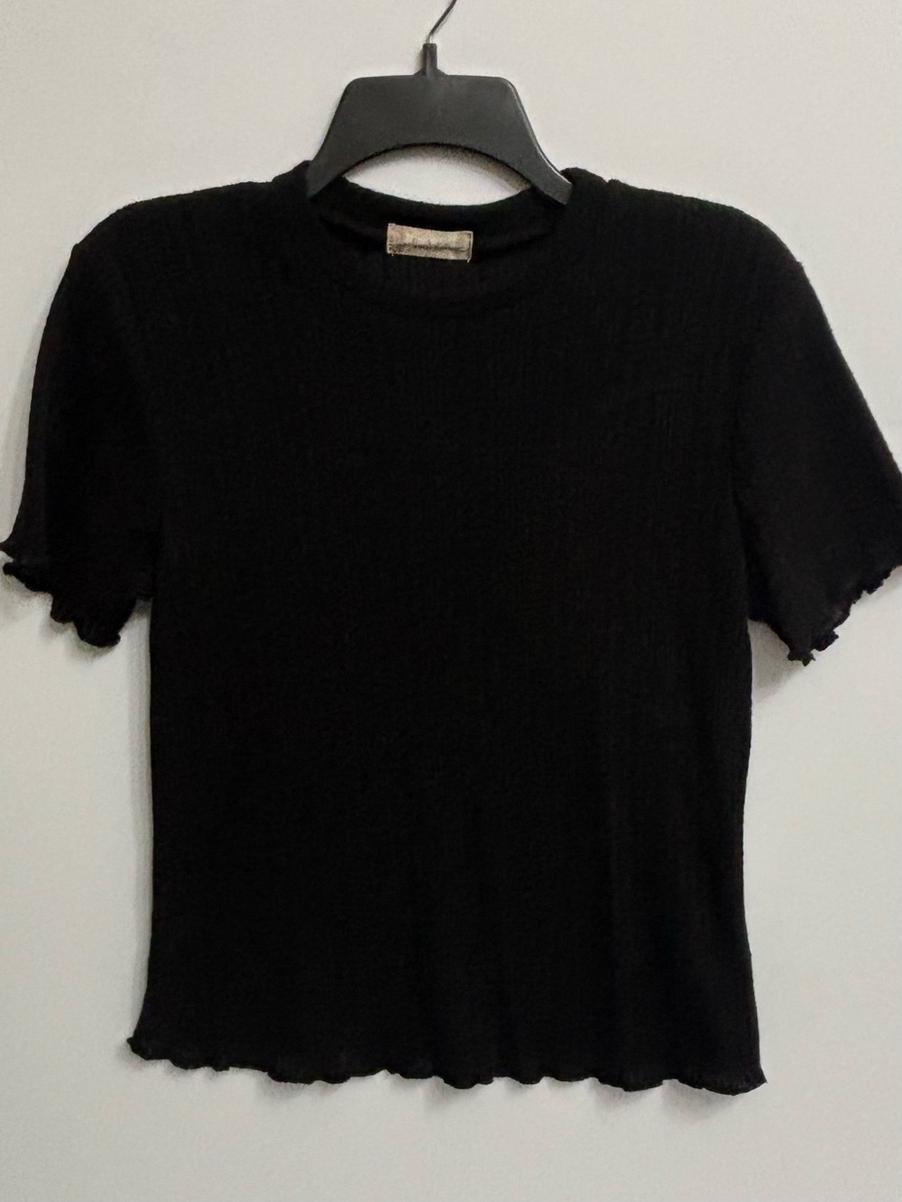 Altar'd State Black Ribbed Short Sleeve Lettuce-Edge Tee